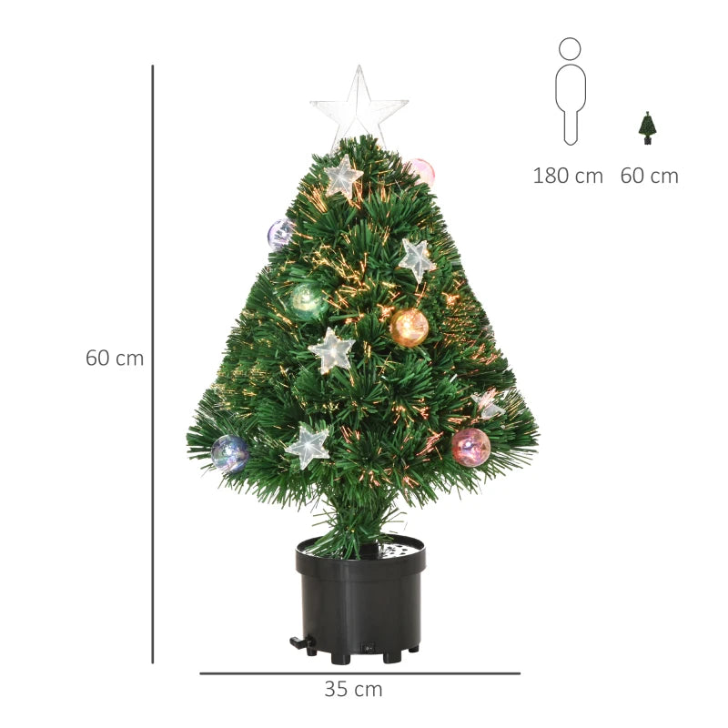 2FT Pre-lit Multicoloured Fibre Optic Christmas Tree with LED Lights - Green