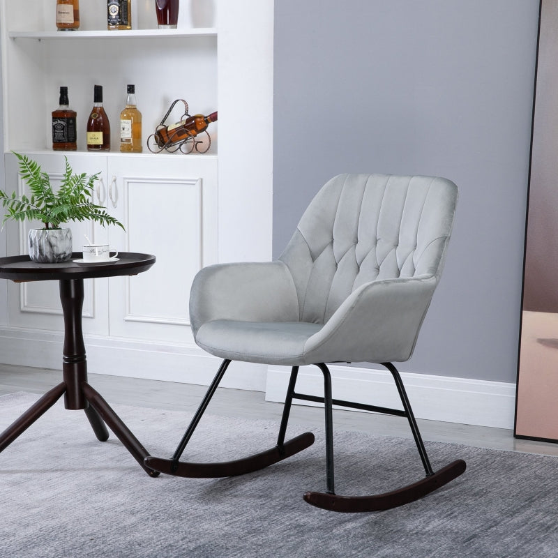 Grey and Black Rocking Armchair with Steel Frame and Sponge Padding