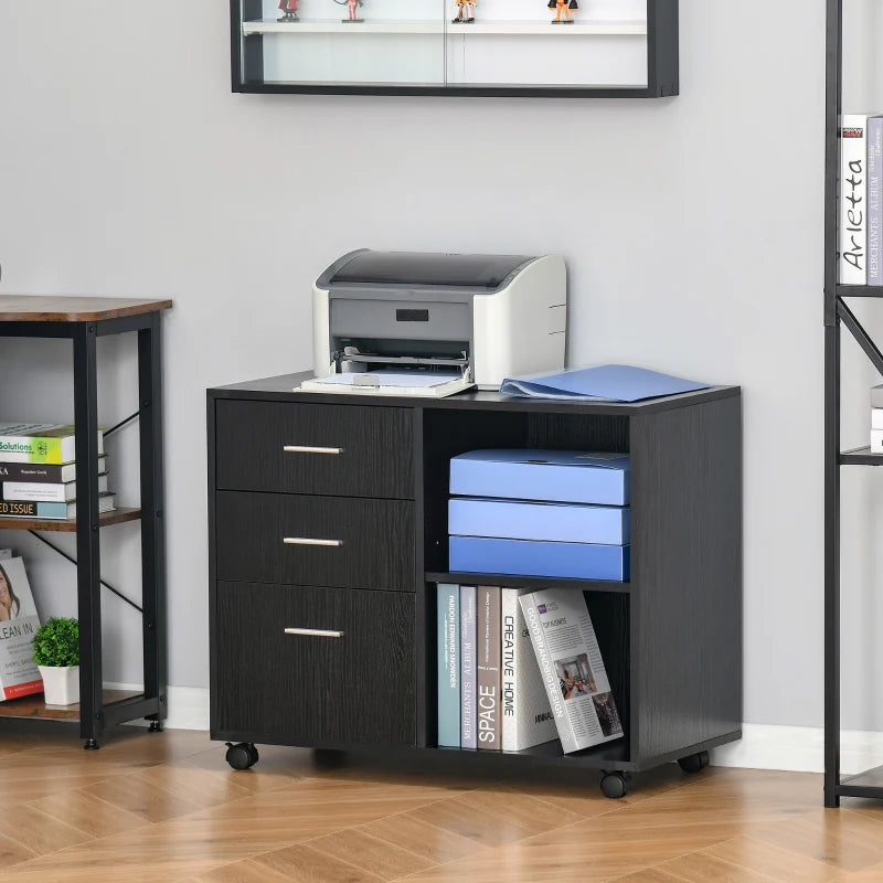 Black Freestanding Printer Stand with 3 Drawers and 2 Shelves - Modern Style
