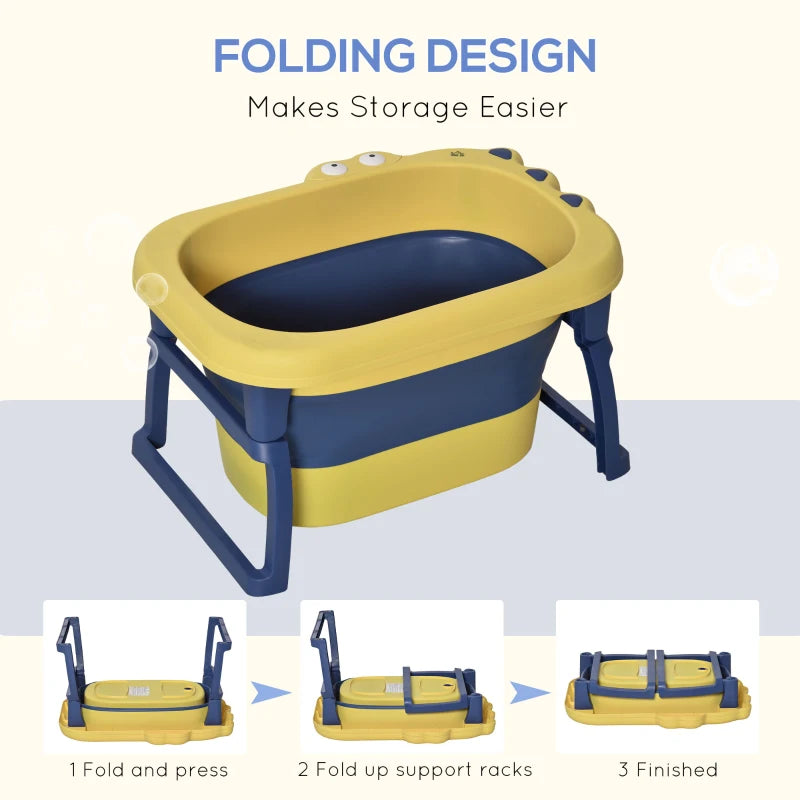 Yellow Collapsible Baby Bathtub with Stool Seat - 0-6 Years