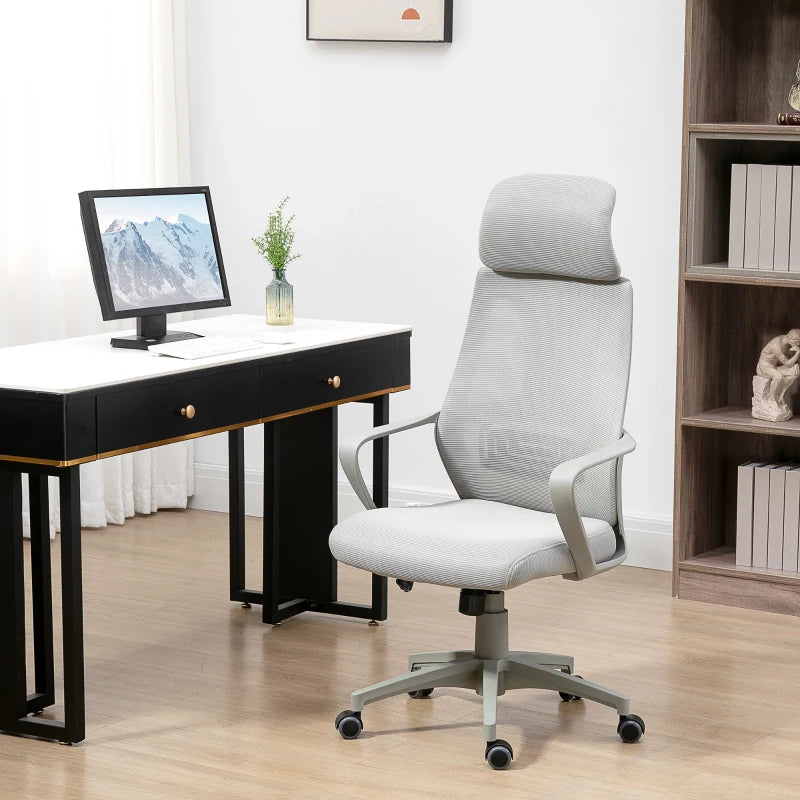 Grey Ergonomic Mesh Office Chair with Lumbar Support & Headrest