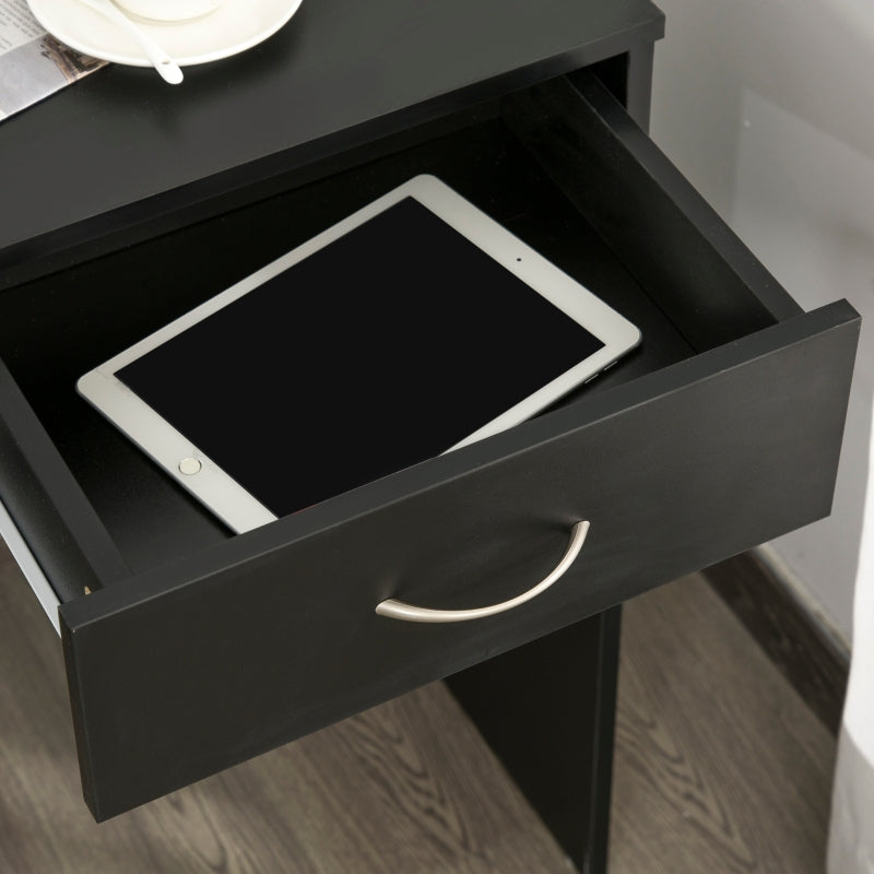 Black Compact Computer Desk with Drawer and Storage