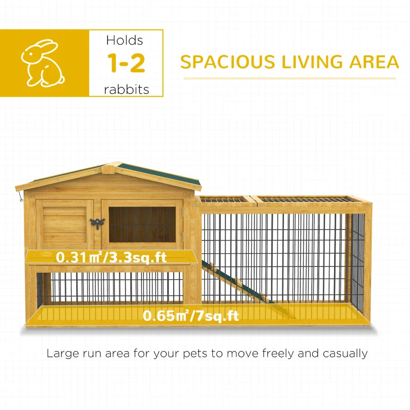 Yellow Wooden Rabbit Hutch with Outdoor Run