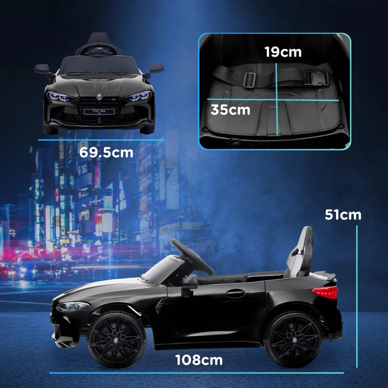 12V BMW M4 Licensed Kids Car - Black with Remote Control & LED Lights