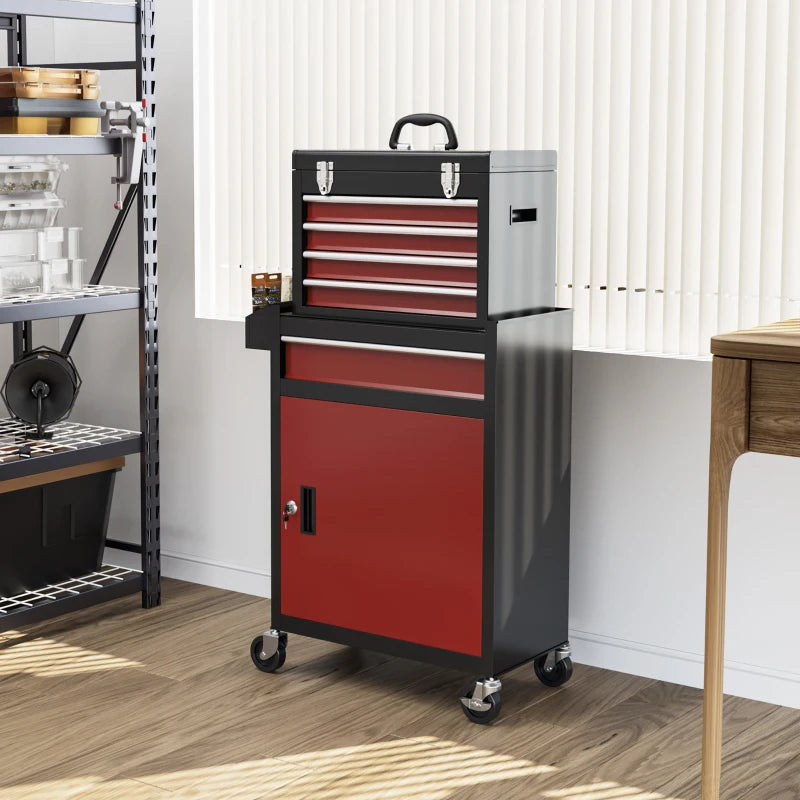 Black/Red Two-Part Tool Chest on Wheels