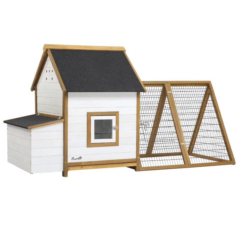 Wooden Chicken Coop with Outdoor Run, Nesting Box, Window, Lockable Door - 197 x 93 x 110cm (Brown)