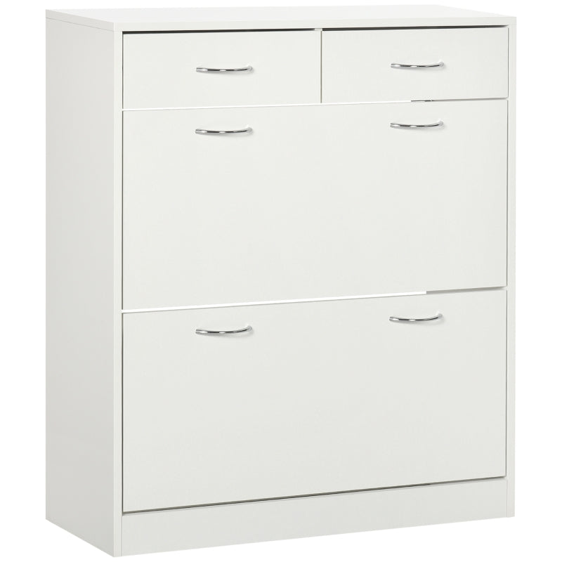 White Shoe Storage Cabinet with 2 Flip Drawers - Organiser for 12 Pairs