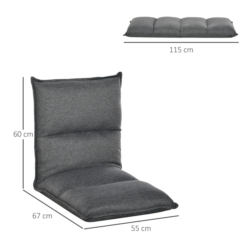 Grey Padded Floor Chair with 5 Adjustable Positions, Foldable Gaming Seat - 45cm x 55cm x 67cm