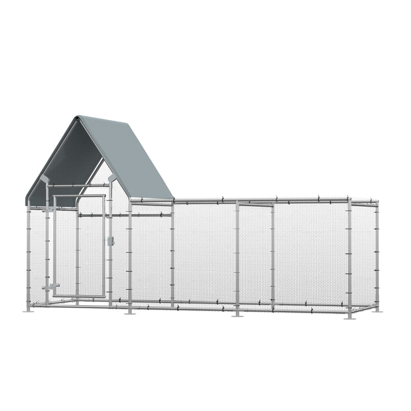 Galvanized Metal Chicken Run with Water-Resistant Cover, Large Outdoor Enclosure for 6-8 Chickens