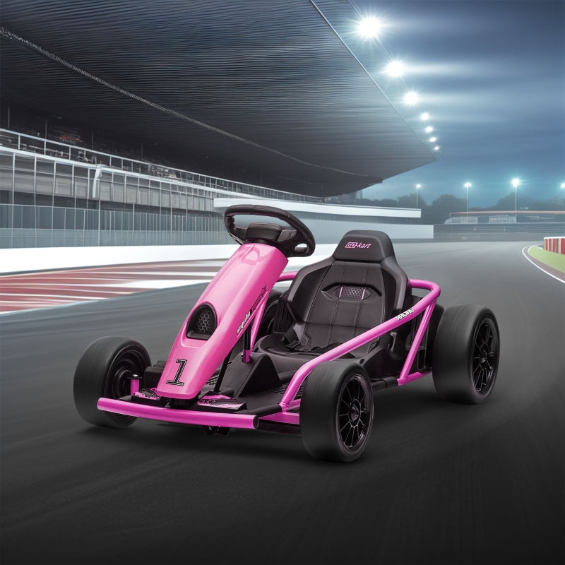 24V Pink Electric Kids Go Kart with 2 Speeds, Ages 8-12