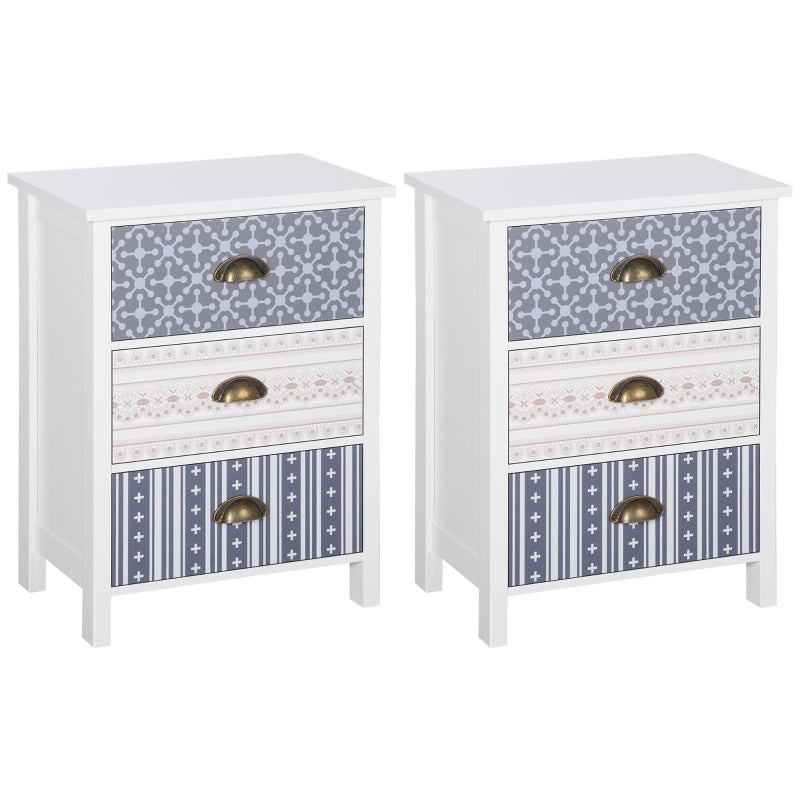 Set of 2 Purple Shabby Chic Nightstands with 3 Drawers