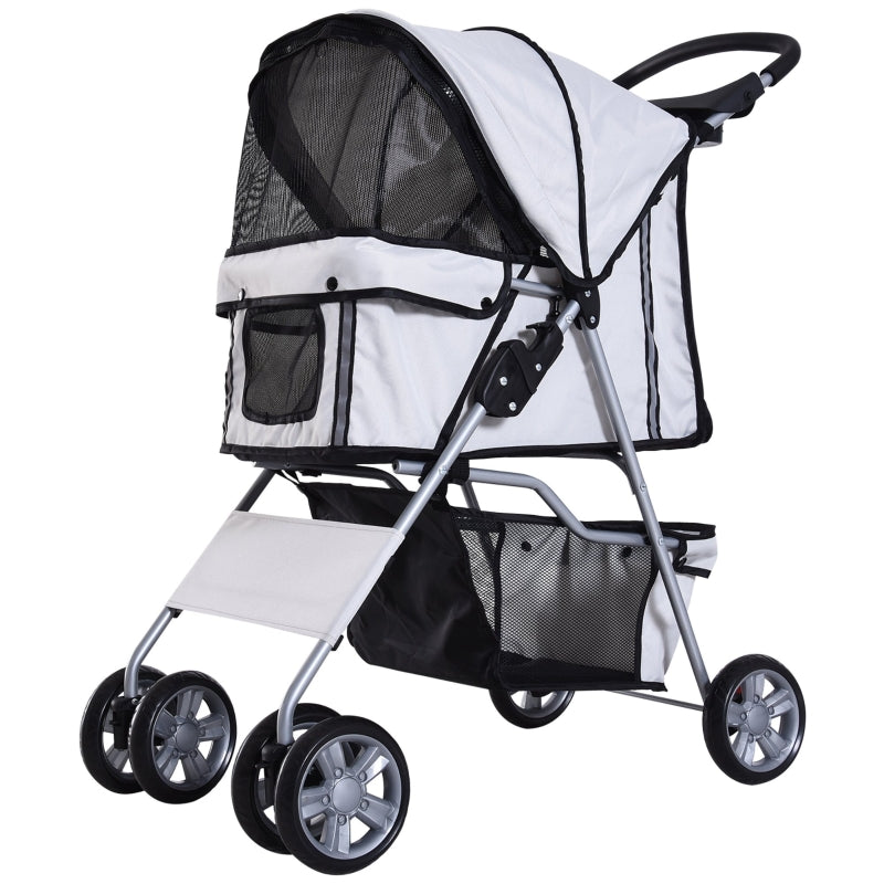 Grey Pet Stroller for Small Pets - Foldable Travel Carriage with Wheels