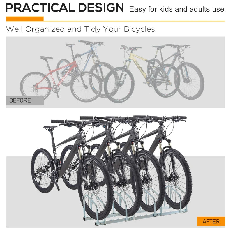 Silver Bike Storage Rack (4 Racks) - Floor/Wall Mount Bicycle Stand