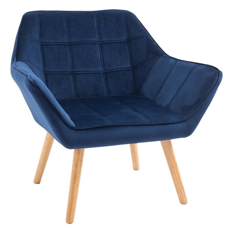 Blue Padded Armchair with Wooden Legs - Home Furniture Seating