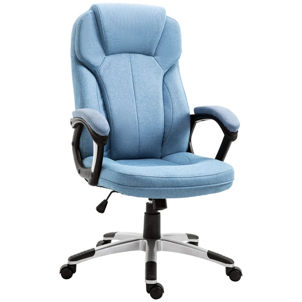 Blue Linen Fabric Office Chair with Adjustable Height and Swivel Wheels