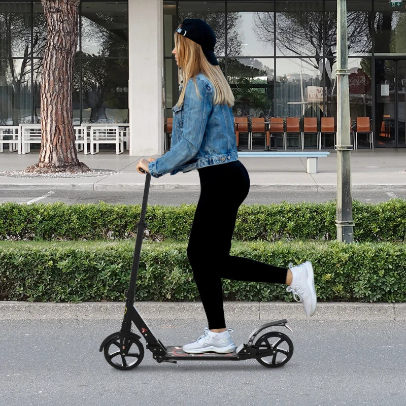 Black Folding Kick Scooter with 2 Big Wheels for Teens and Adults 14+