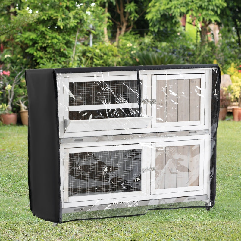 Grey Wooden Rabbit Hutch with Rain Cover and Wheels, 122x50x100cm