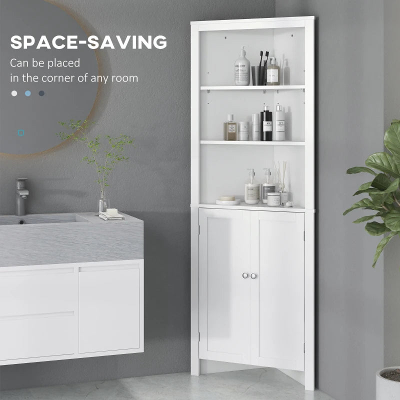 White Triangle Bathroom Storage Cabinet with Cupboard and Shelves