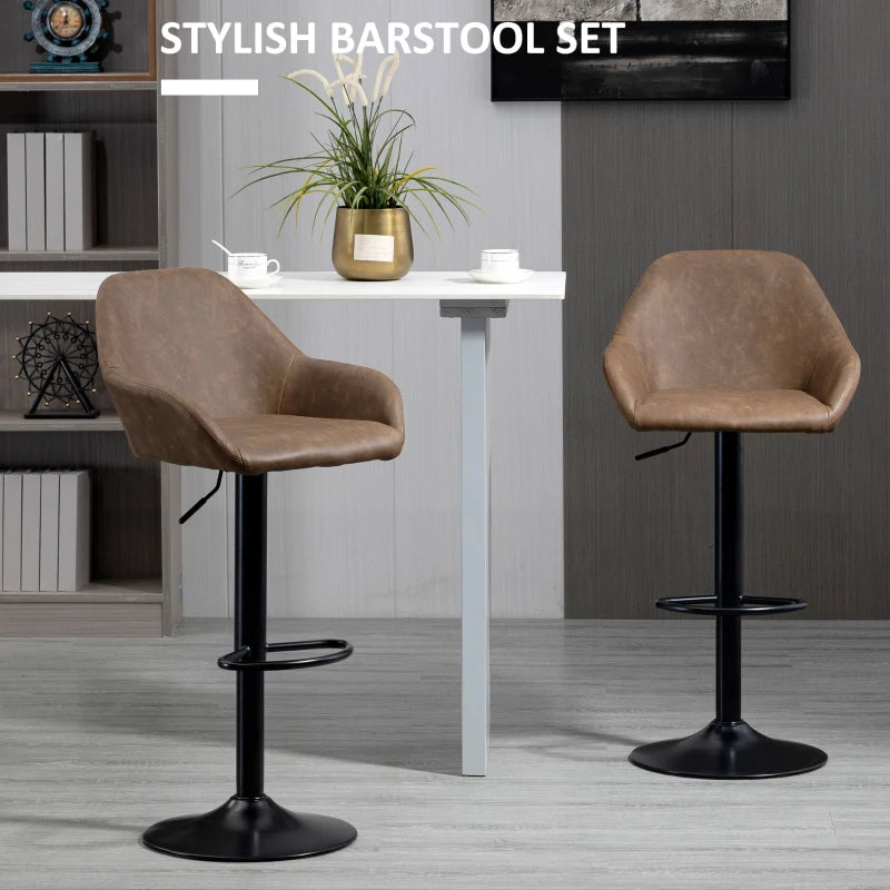 Dark Brown Swivel Bar Stools Set of 2, Adjustable with Footrest and Backrest