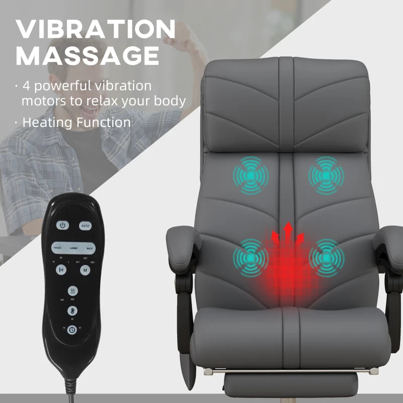 Grey Ergonomic Massage Office Chair with Heat and Footrest