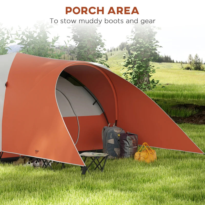 Orange 6-Person Waterproof Camping Tent with Porch and Groundsheet