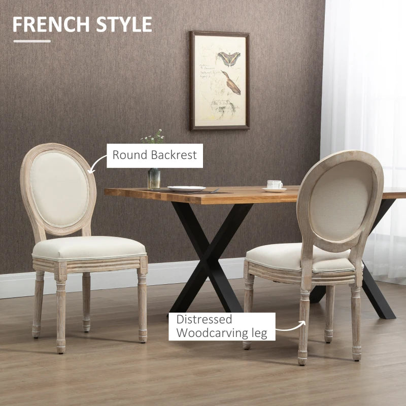 French-Inspired Wooden Dining Chairs - Cream (Set of 2)