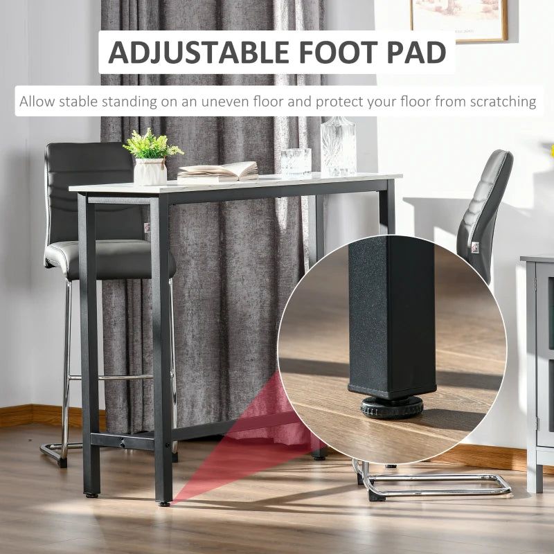 Marble Grain Bar Table with Adjustable Footpads, 120x40x100cm, White & Black