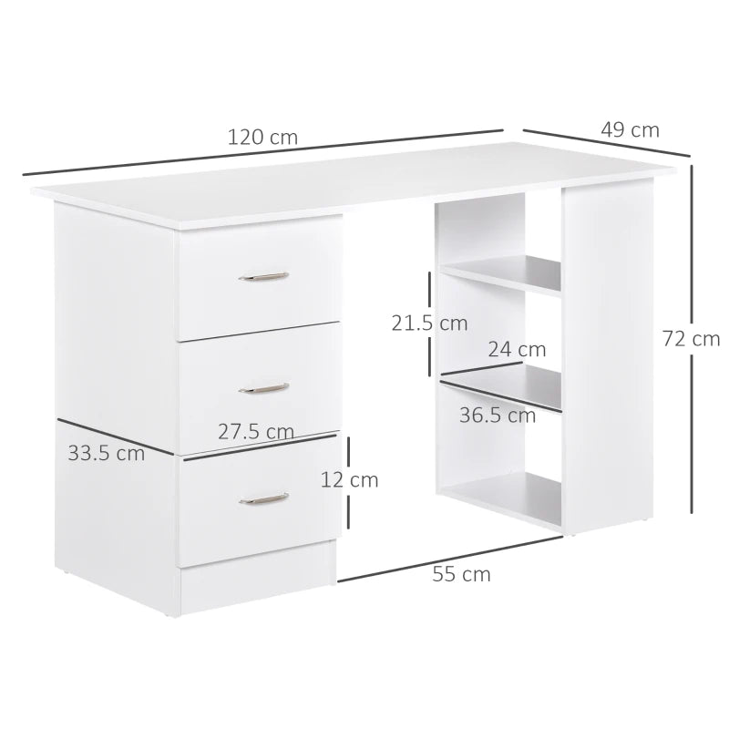 White Computer Desk with Storage Shelves and Drawers