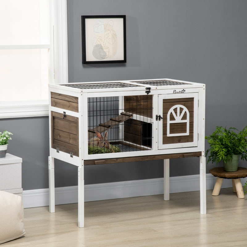 Wooden Small Pet Hutch with Removable Tray and Openable Roof - Natural