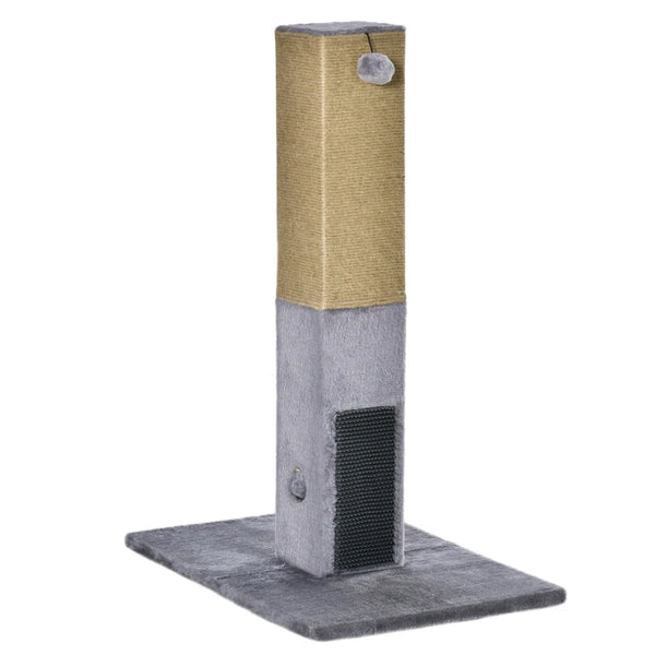 Grey Cat Tree Scratching Post with Dangling Toy