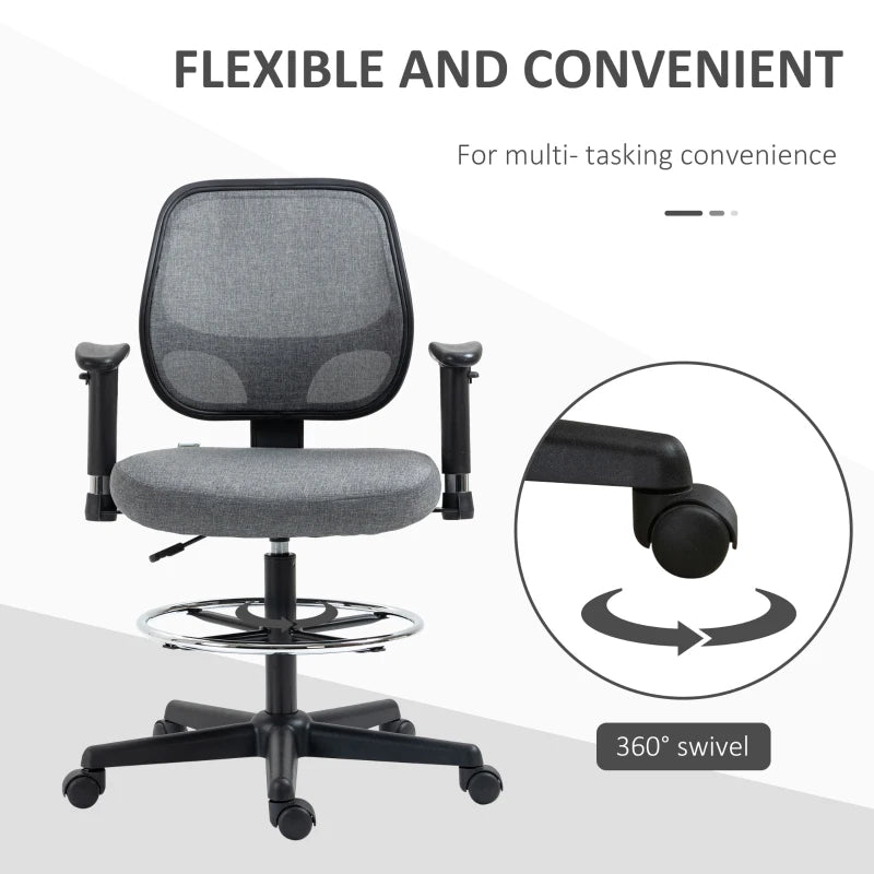 Grey Ergonomic Drafting Office Chair with Adjustable Height and Foot Ring