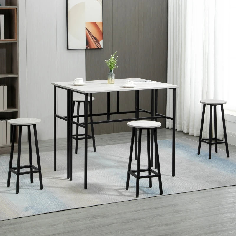 6-Piece Grey Bar Table Set with 4 Stools - Counter Height Dining Furniture for Kitchen & Living Room