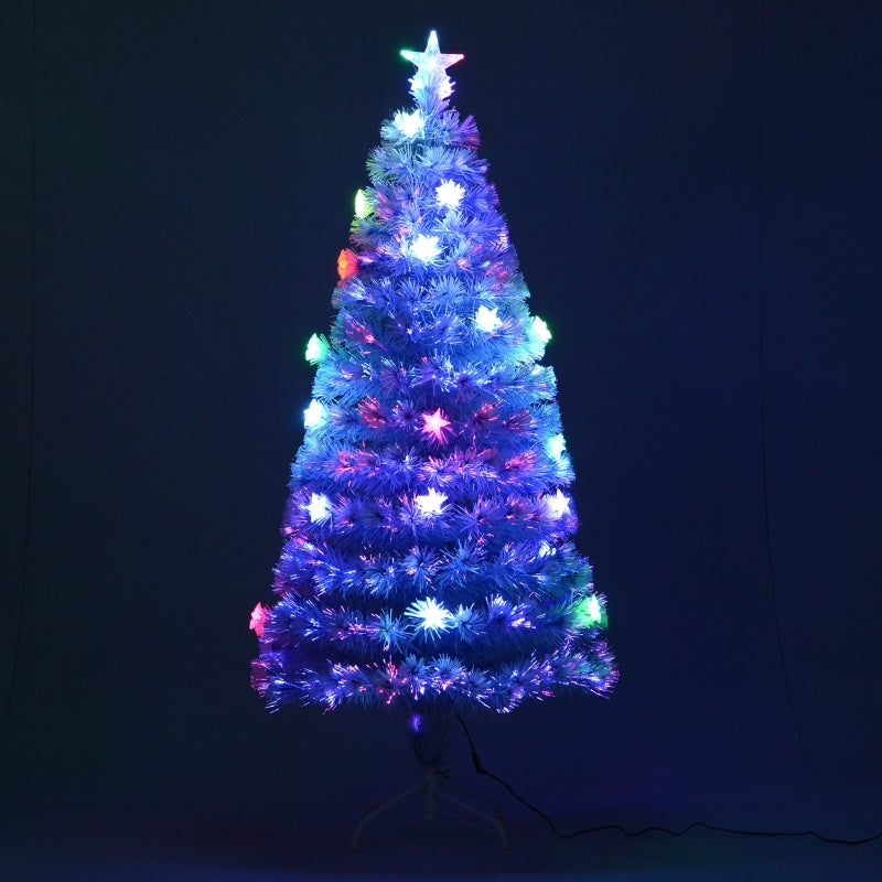 5FT Pre-Lit White Blue Fibre Optic Christmas Tree with LED Lights