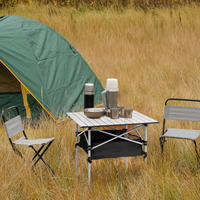 Portable Camping Table with Mesh Bag, Steel Frame