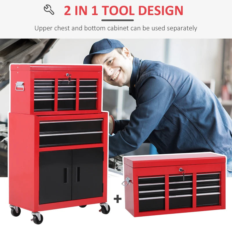 Red Metal Tool Cabinet with 6 Drawers and Pegboard, 61.6 x 33 x 108cm