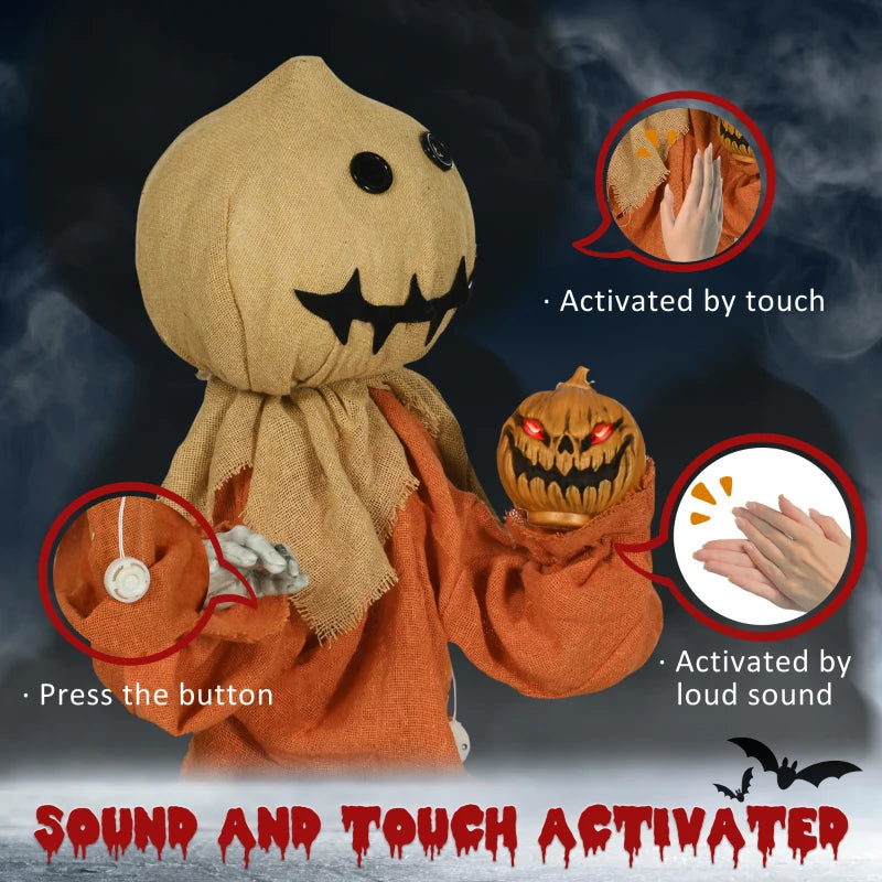 Black Halloween Scarecrow with Light-Up Eyes and Sound Activation