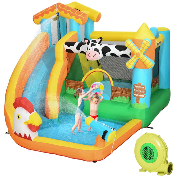 Farm Style Kids Inflatable Bouncy Castle with Slide & Pool - 3.5m