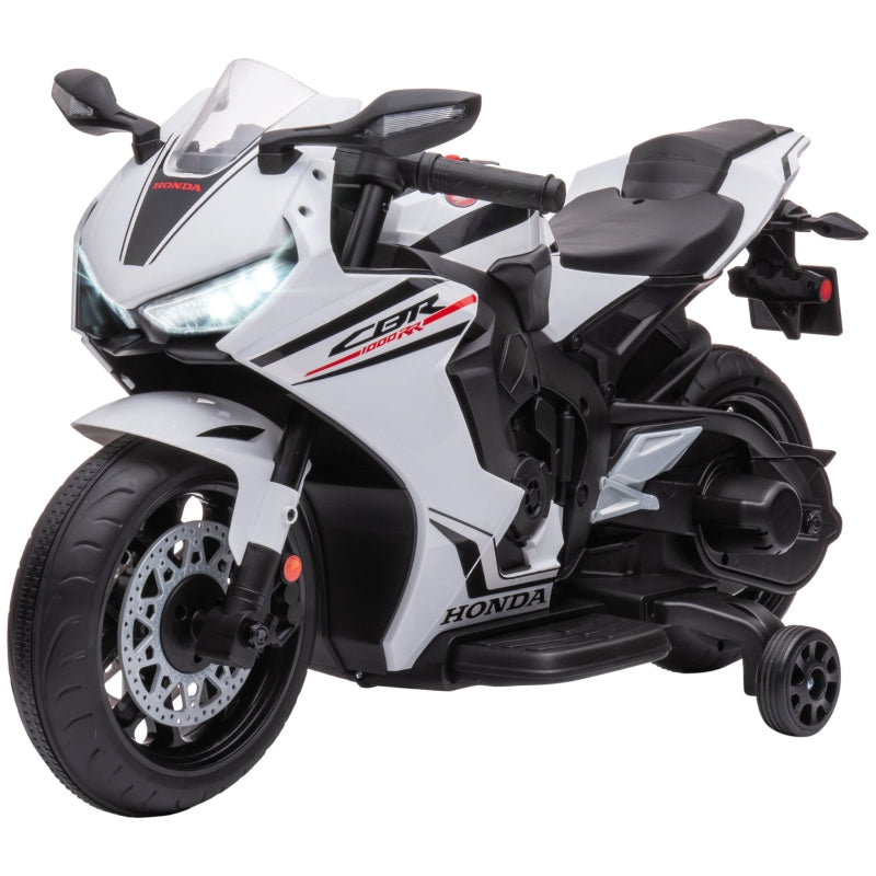 White Kids Electric Motorcycle with Lights & Music, 6V Battery-Powered Ride-On Toy