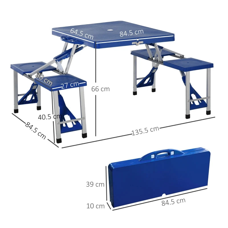 Blue 4 Seater Aluminum Picnic Table with Foldable Seats