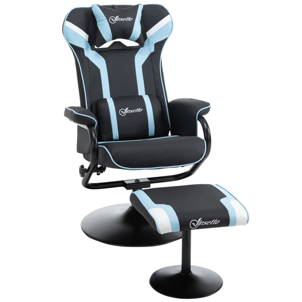 Blue Gaming Chair Set with Footrest - Recliner with Headrest and Lumbar Support