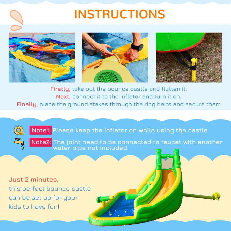 Kids Crocodile Bouncy Castle with Slide & Water Pool - Green