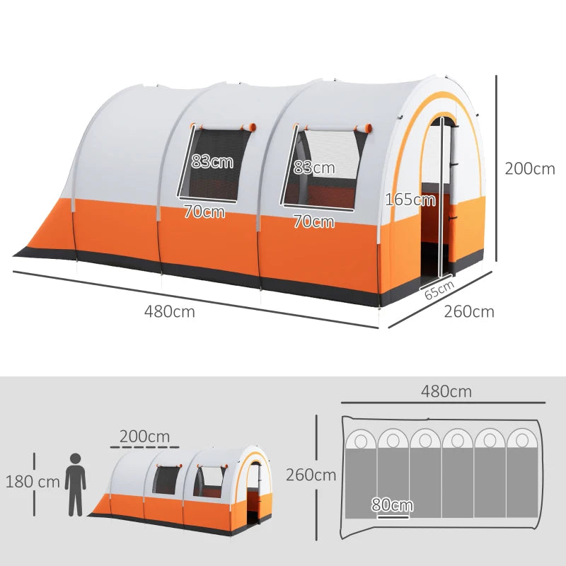 Waterproof 6-Person Camping Tent with Living and Bedroom, Cream/Orange