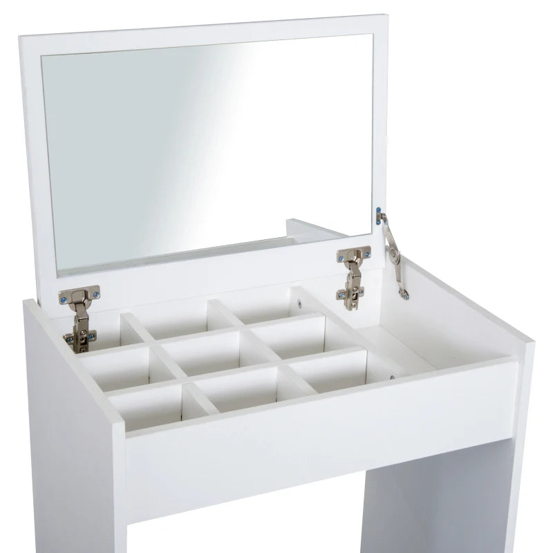 White Vanity Set with Flip-up Mirror and Padded Stool
