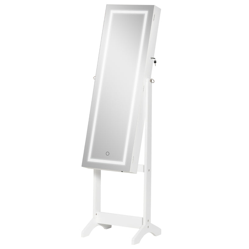 White LED-Lit Lockable Jewellery Cabinet with Mirror