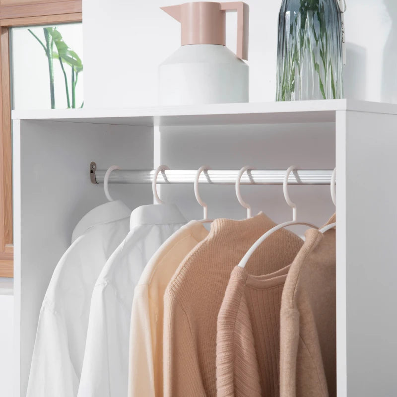 White Mobile Clothes Rack with Shelves and Rail