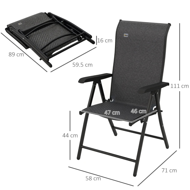 Grey Folding Garden Chairs with Adjustable Backs - Set of 2