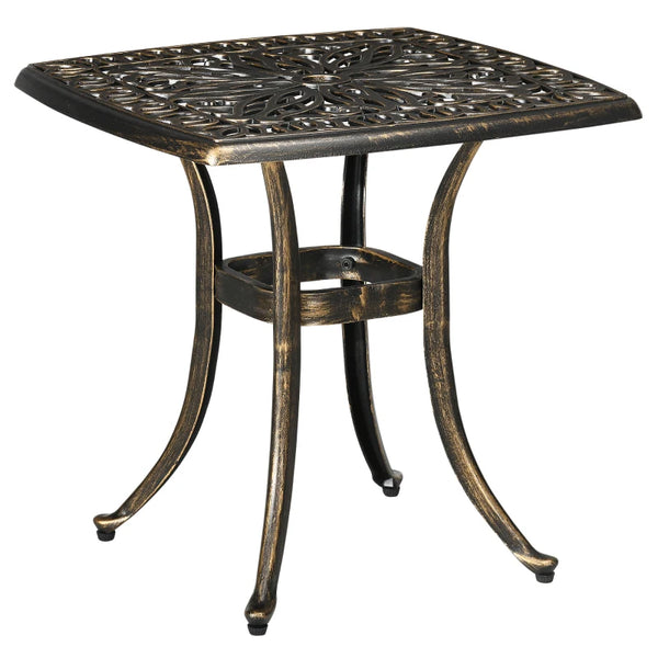 Bronze Tone Outdoor Patio Coffee Table with Umbrella Hole, 54 x 54cm