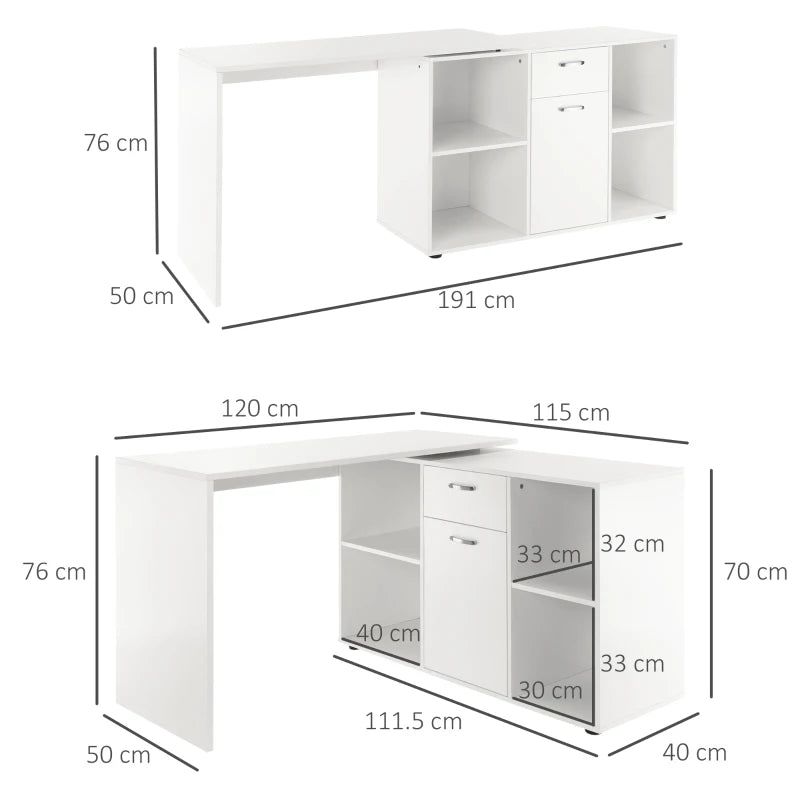 White L-Shaped Computer Desk with Storage