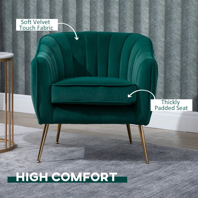 Green Velvet Tub Chair with Golden Metal Legs - Stylish Living Room Furniture