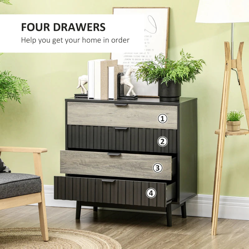 4-Drawer Black and Natural Tone Storage Chest, 80cmx35cmx80cm